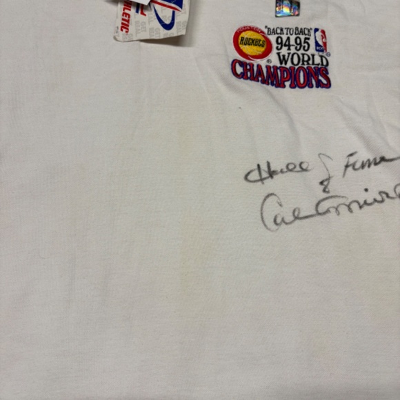 VINTAGE Houston Rockets Logo Athletic 94-95 NBA Champs Polo Shirt NBA XL SIGNED - Picture 5 of 9